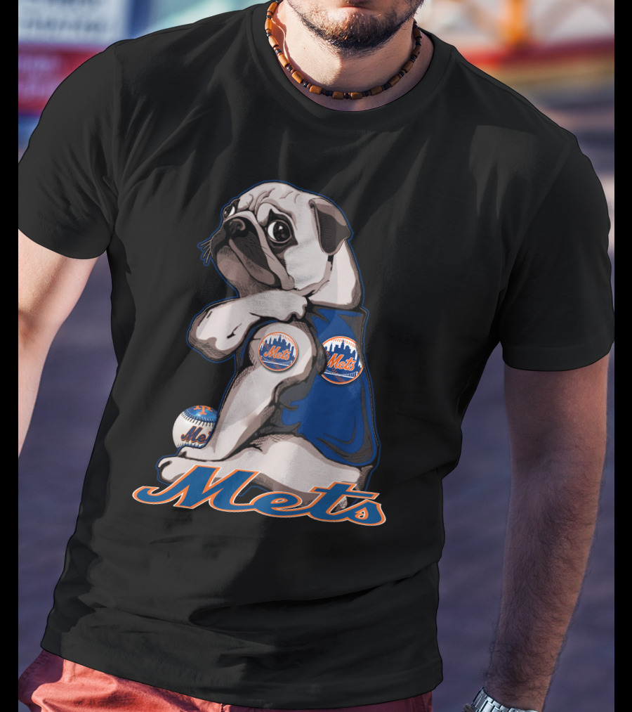 Pug Mets Baseball Team Mascot T-Shirt