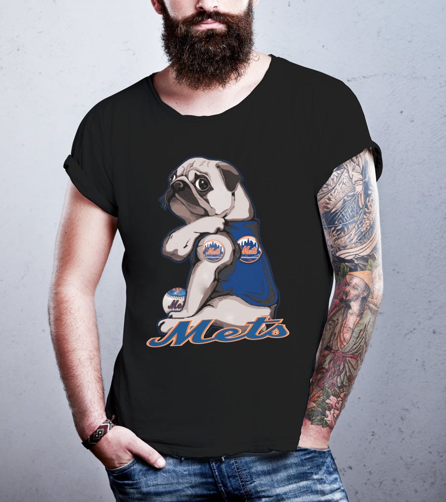Pug Mets Baseball Team Mascot T-Shirt