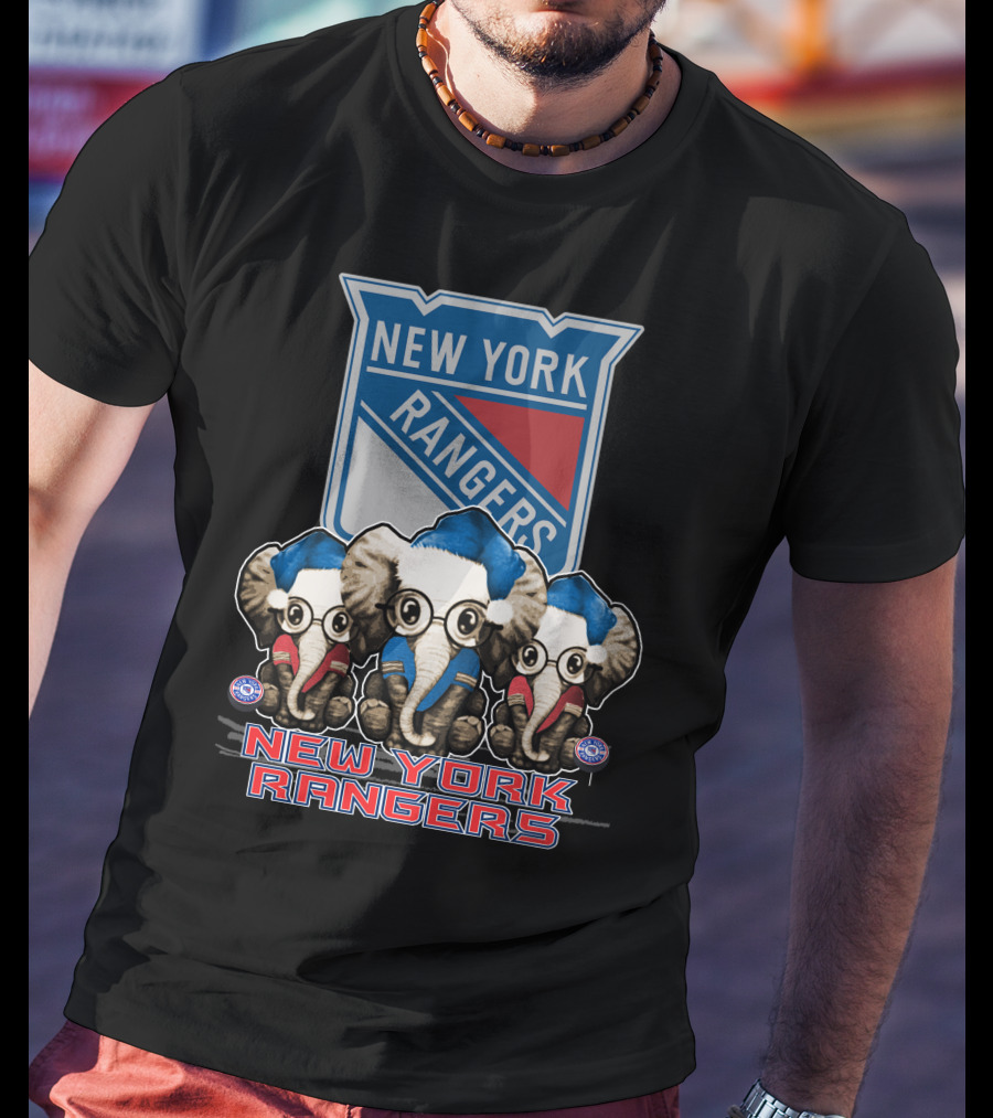 New York Rangers Christmas Elephants In Santa Hats T-Shirt