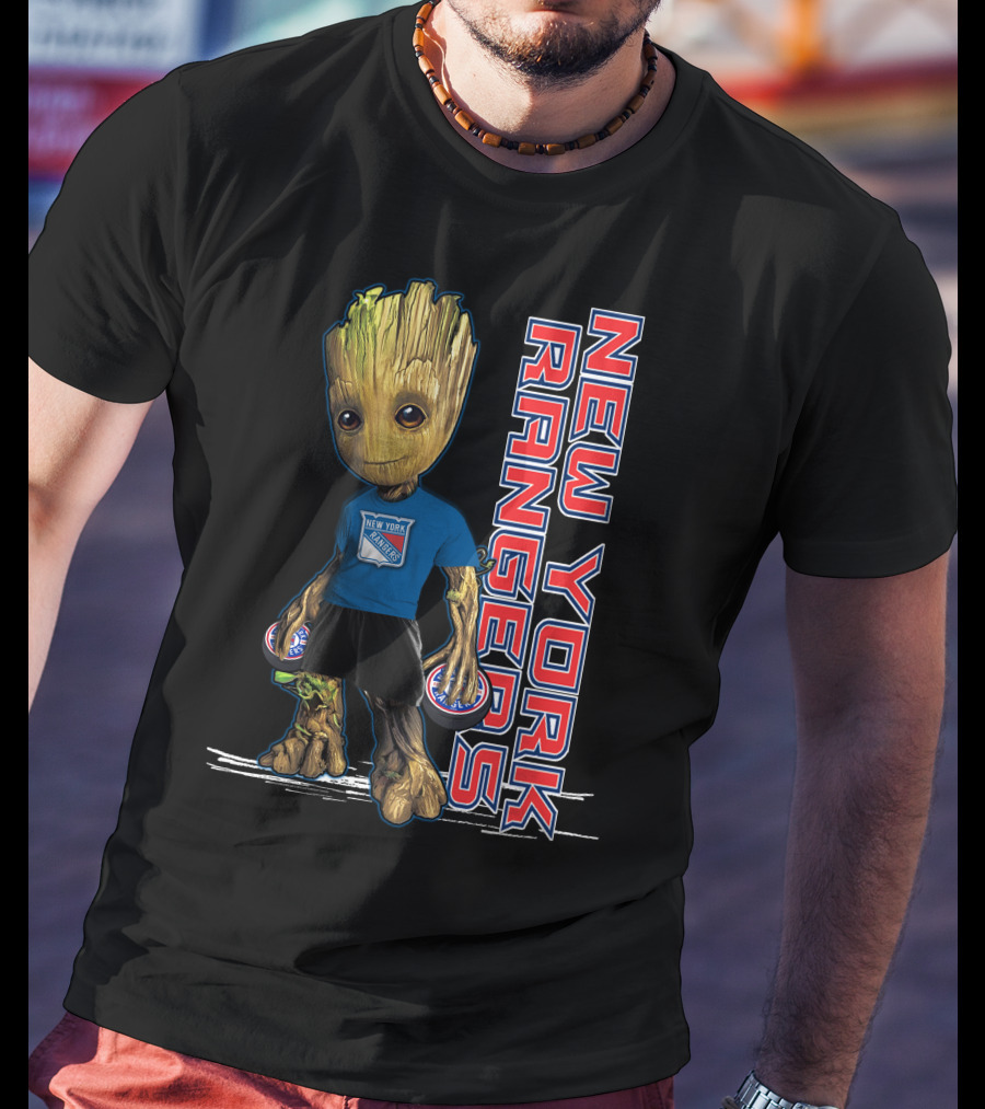 Groot New York Rangers Fan Holding Pucks T-Shirt
