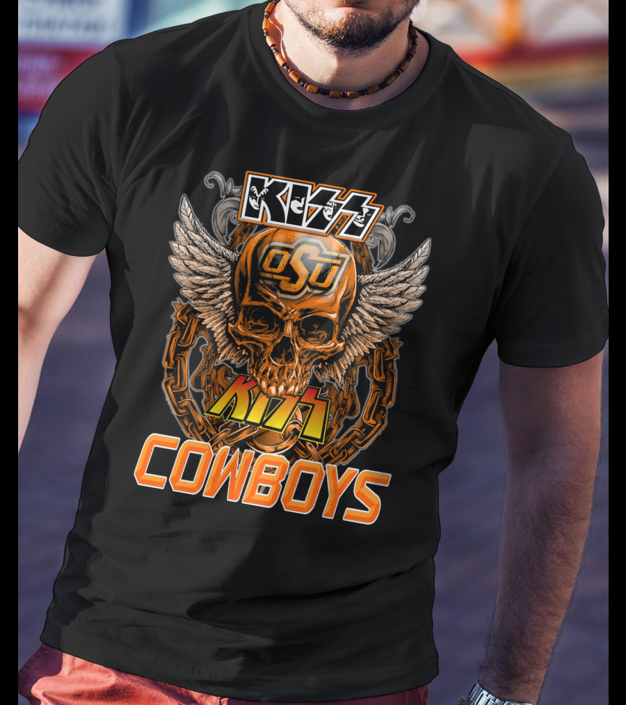 KISS OSU Cowboys Skull Wings Chain T-Shirt