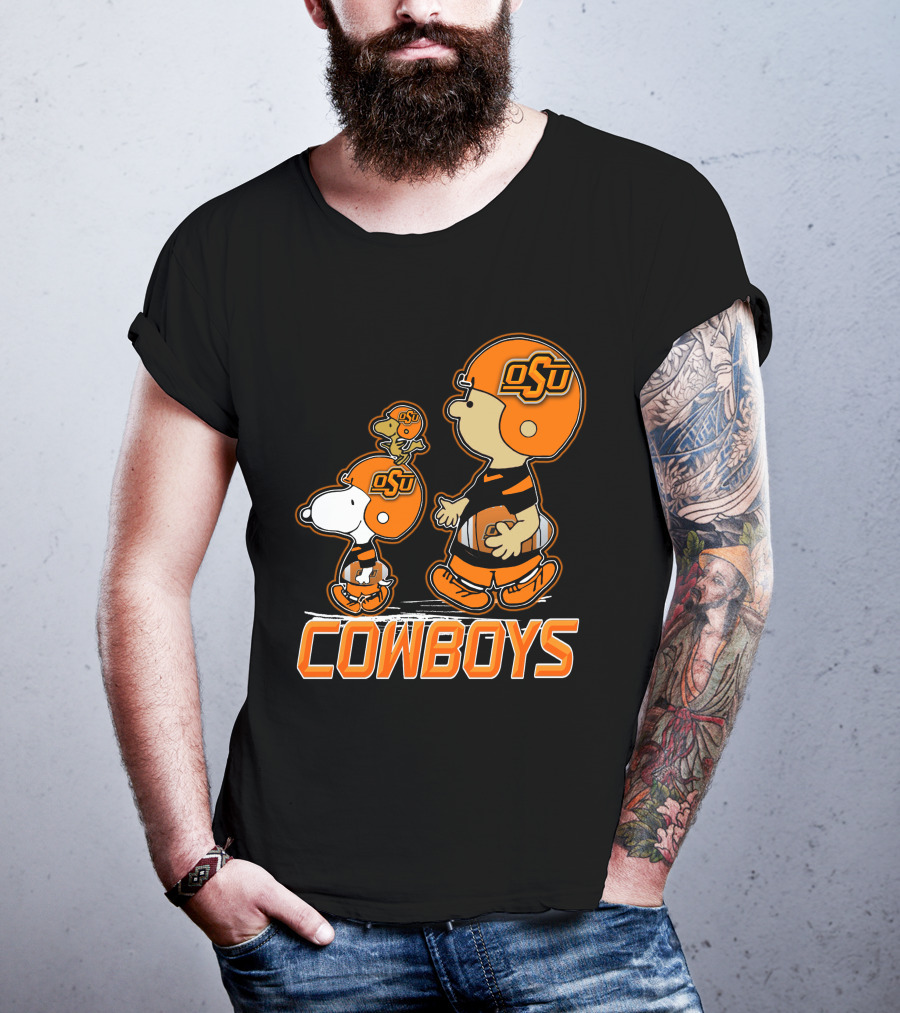 Snpfootball Oklahoma State Osu Cowboys Peanuts Characters Football Helmets T-Shirt