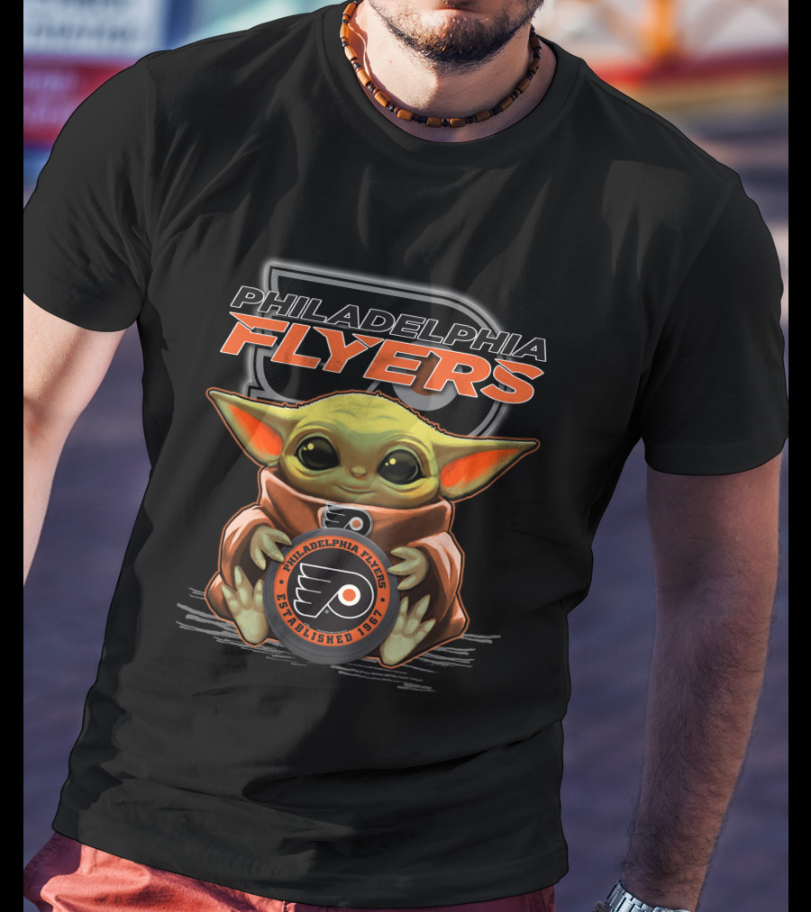 Philadelphia Flyers Baby Yoda Holding Logo Established 1967 T-Shirt