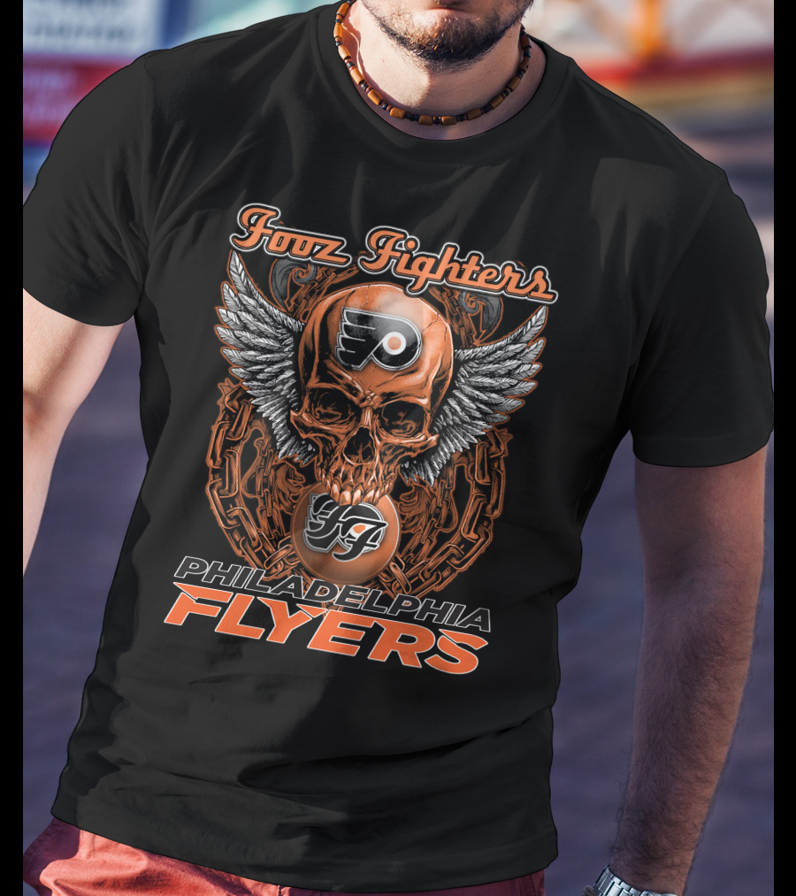 Fooz Fighters Philadelphia Flyers Skull Wings T-Shirt