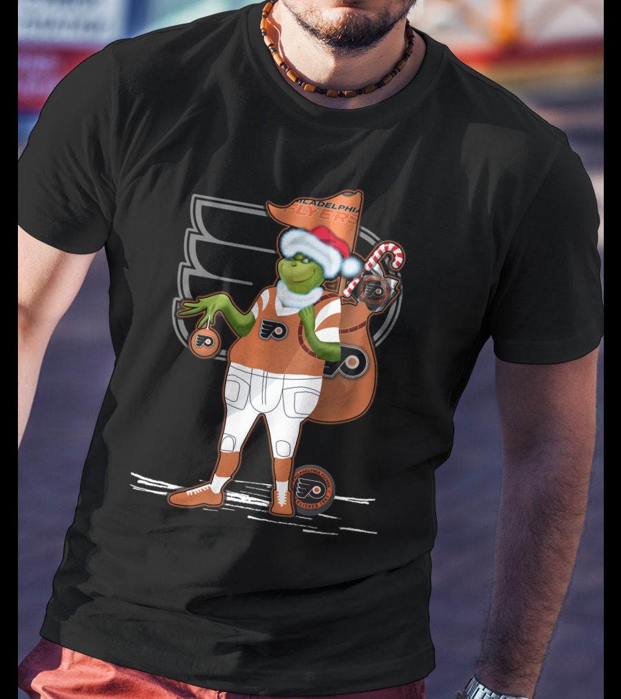Grinch Santa Philadelphia Flyers Holiday Spirit T-Shirt