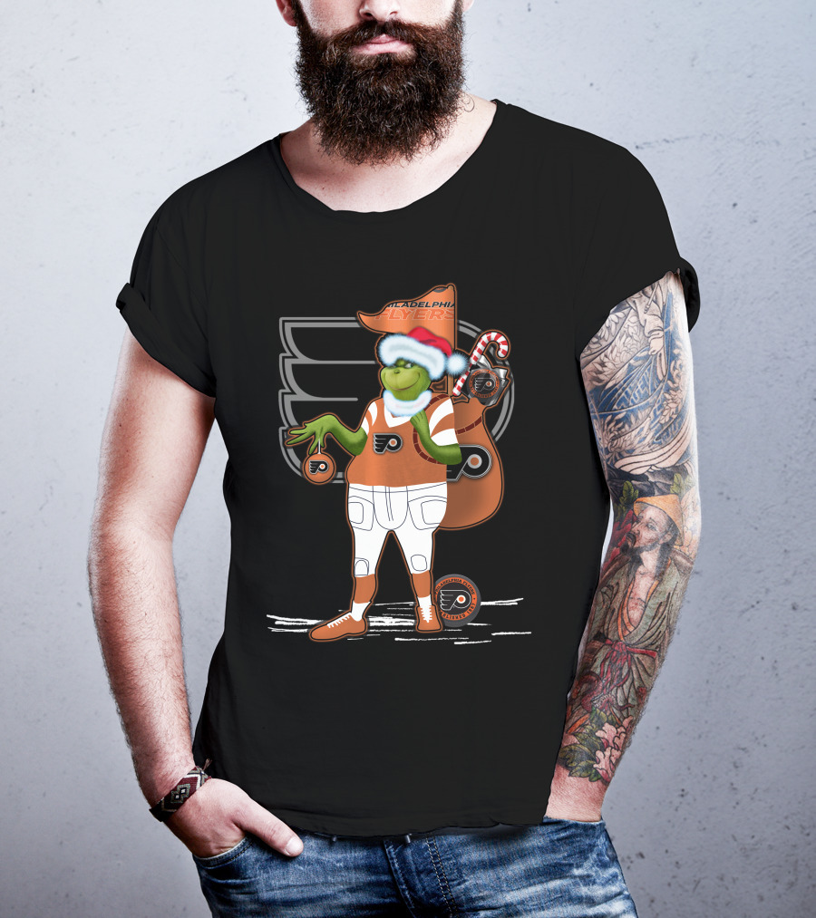 Grinch Santa Philadelphia Flyers Holiday Spirit T-Shirt