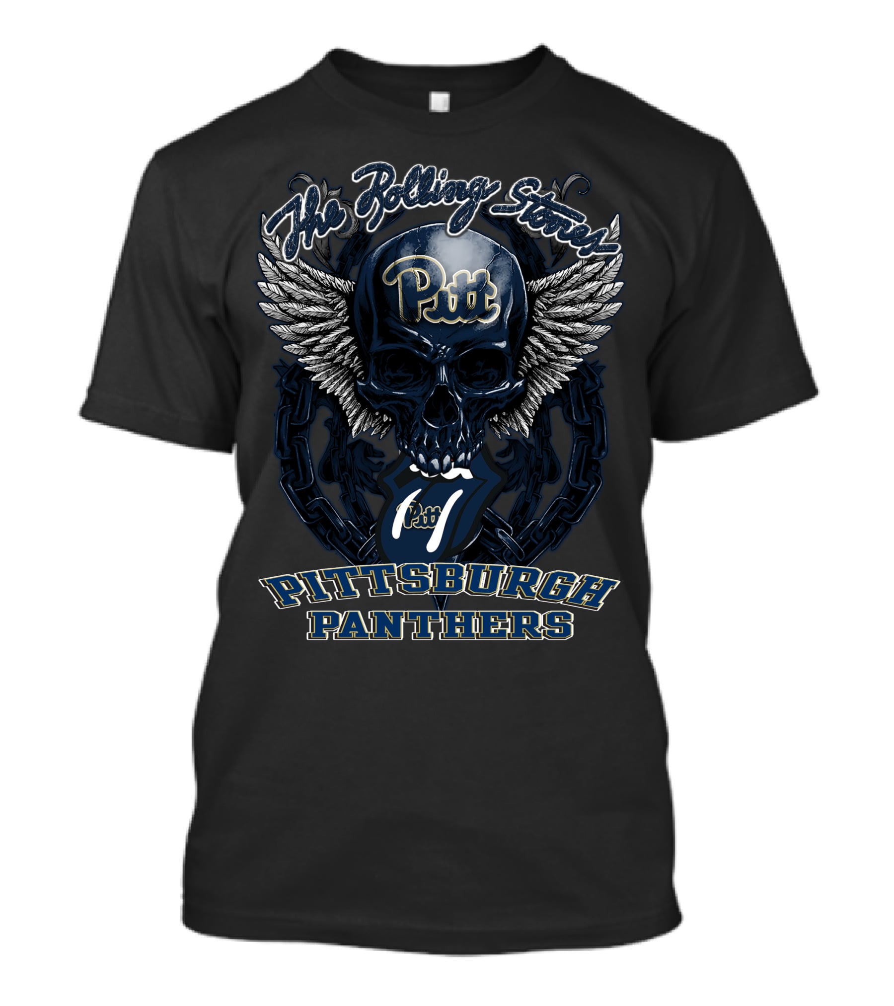 The Rolling Stones Pitt Pittsburgh Panthers Skull And Wings Logo Featuring Iconic Tongue T-Shirt