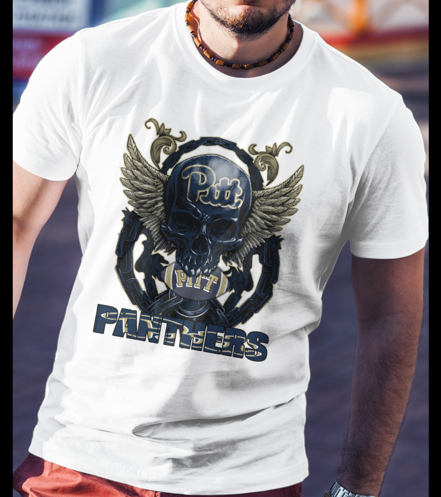 Pitt Panthers Skull Winged Football T-Shirt