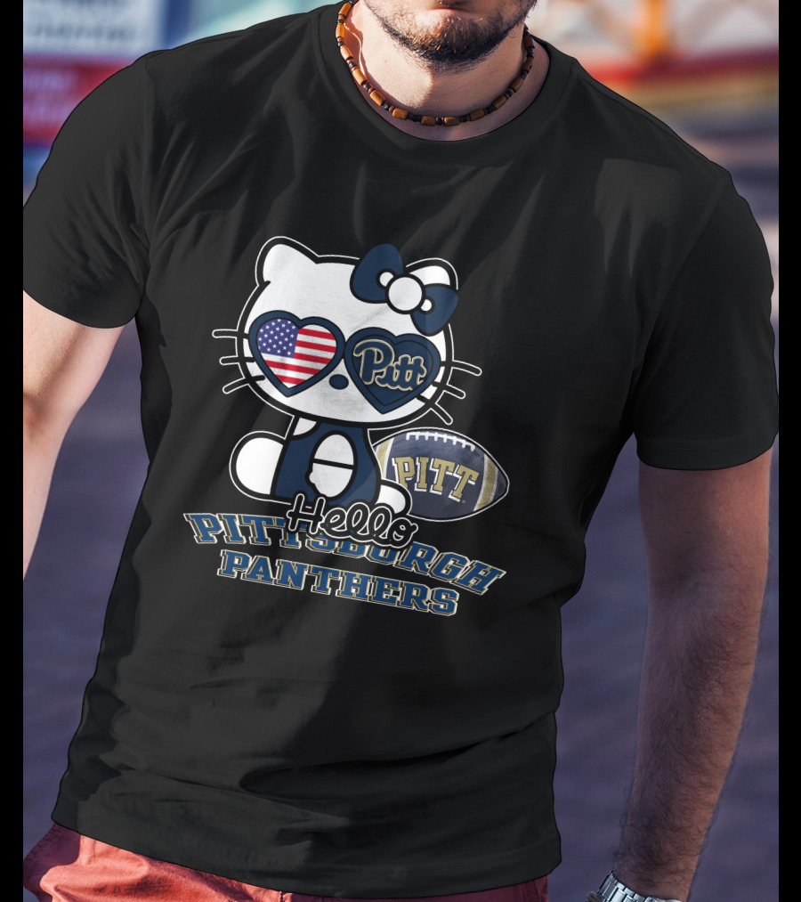 Hello Kitty Pitt Pittsburgh Panthers Football Usa Flag T-Shirt