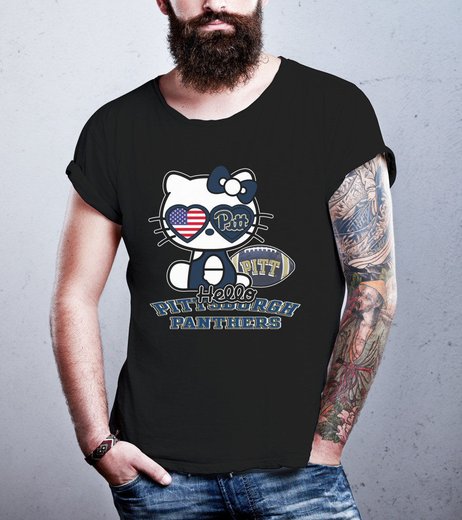 Hello Kitty Pitt Pittsburgh Panthers Football Usa Flag T-Shirt