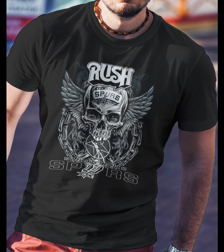 Rush San Antonio Spurs Skull Wings Chains Basketball T-Shirt