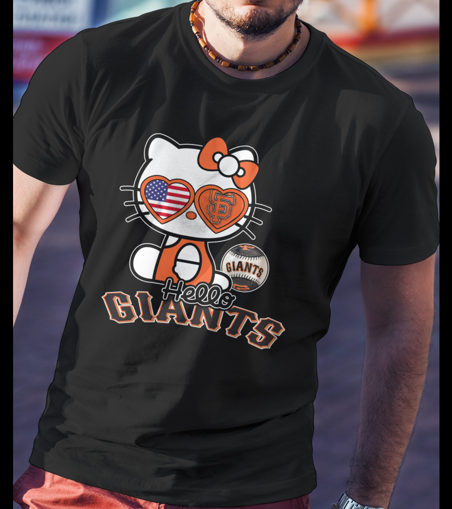 Hello Kitty San Francisco Giants American Flag Baseball T-Shirt
