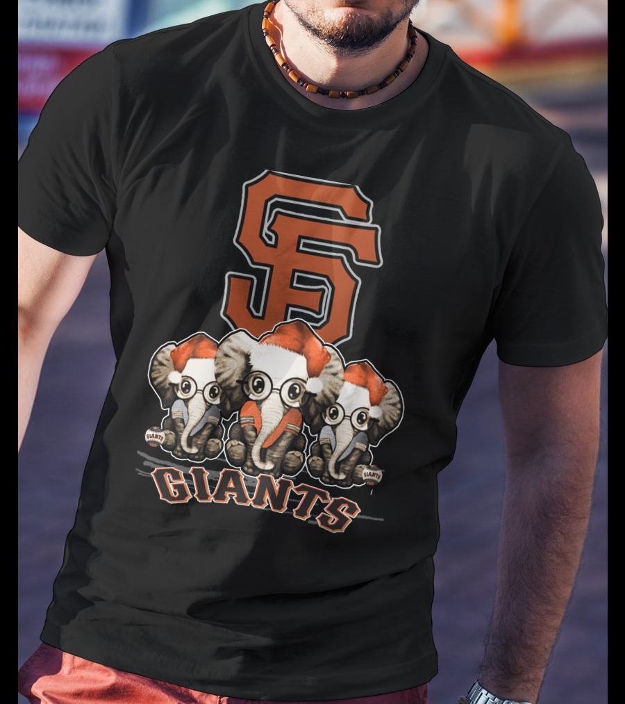 San Francisco Giants Christmas Elephants With Santa Hats T-Shirt