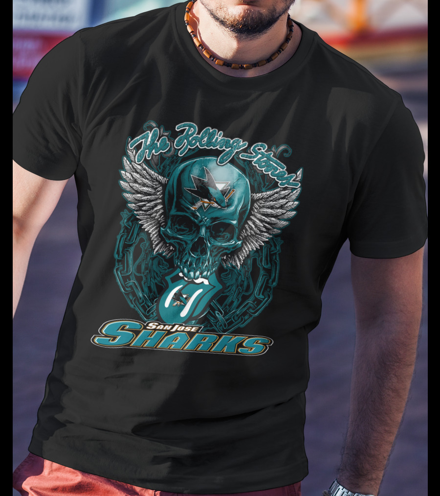 The Rolling Stones San Jose Sharks Skull Wings Logo Collaboration T-Shirt