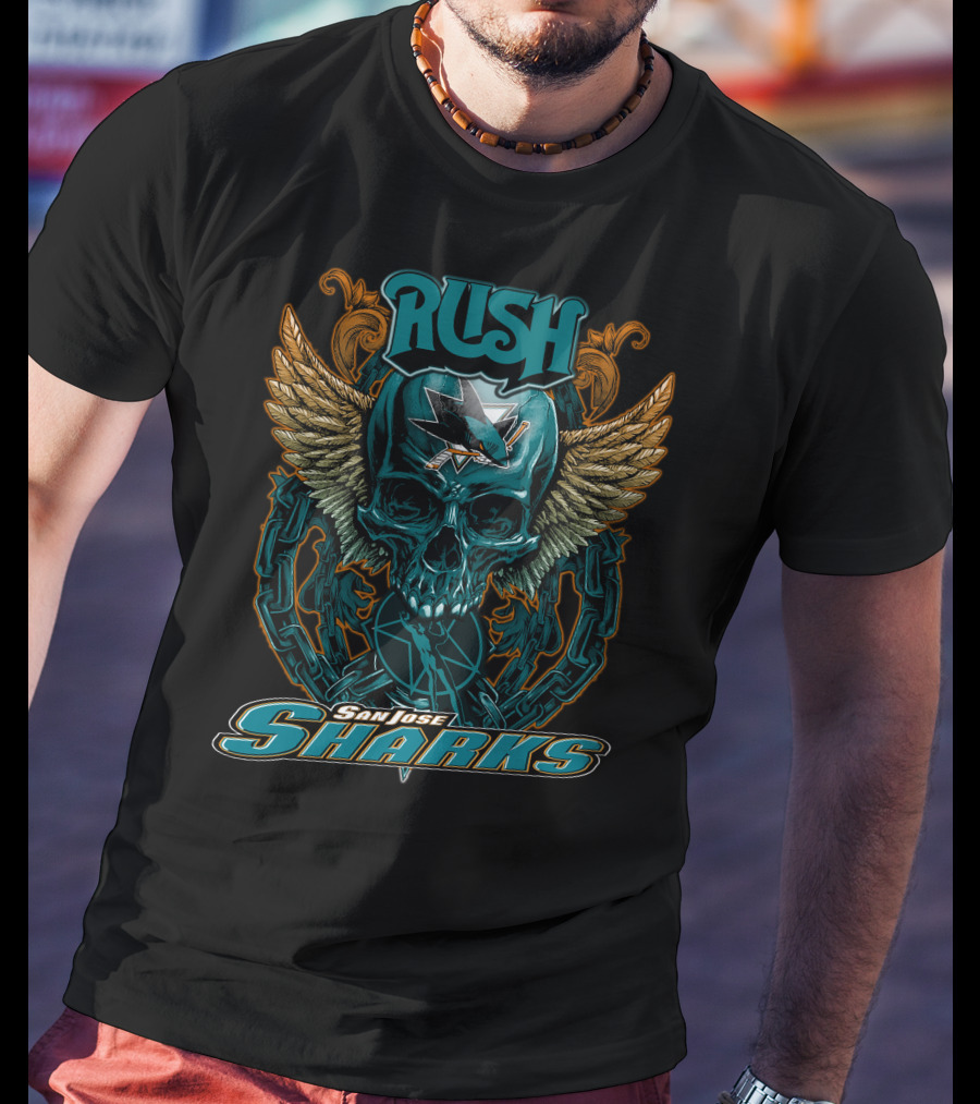 Rush San Jose Sharks Skull Winged Emblem T-Shirt