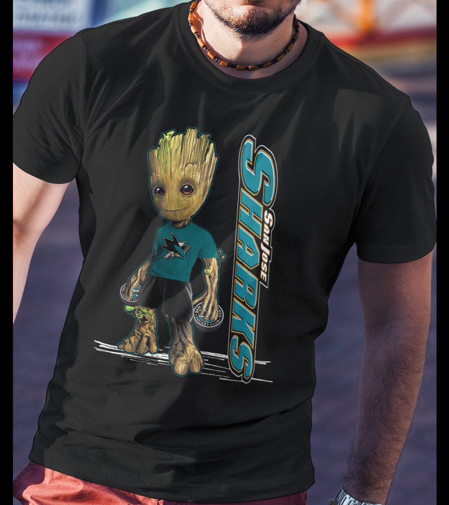 Groot San Jose Sharks Fan Character With Hockey Pucks T-Shirt