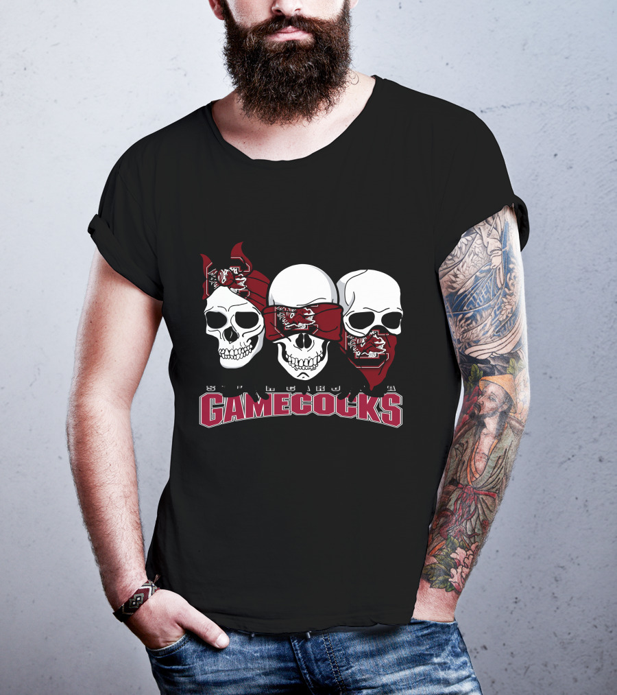 3 Skull Gamecocks Bandana South Carolina T-Shirt