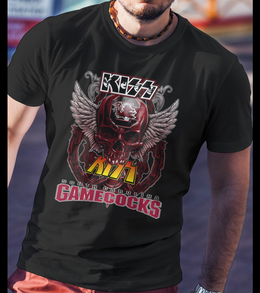 Kiss South Carolina Gamecocks Skull Wings T-Shirt