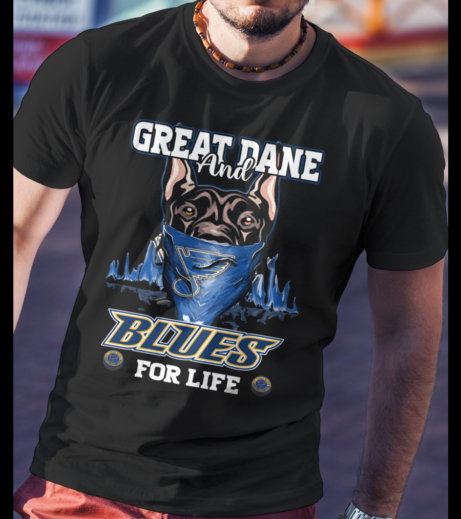 Great Dane And St. Louis Blues For Life With Blues Logo Bandana T-Shirt