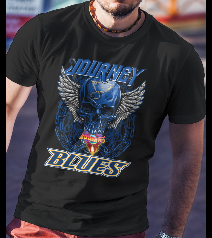 Journey St. Louis Blues Skull With Wings And Chains T-Shirt