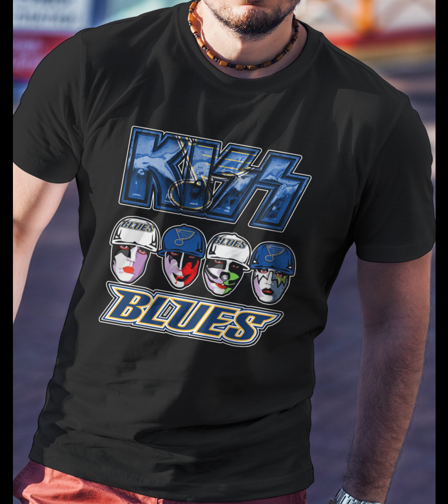 Kiss St. Louis Blues Logo Face Art Collaboration T-Shirt