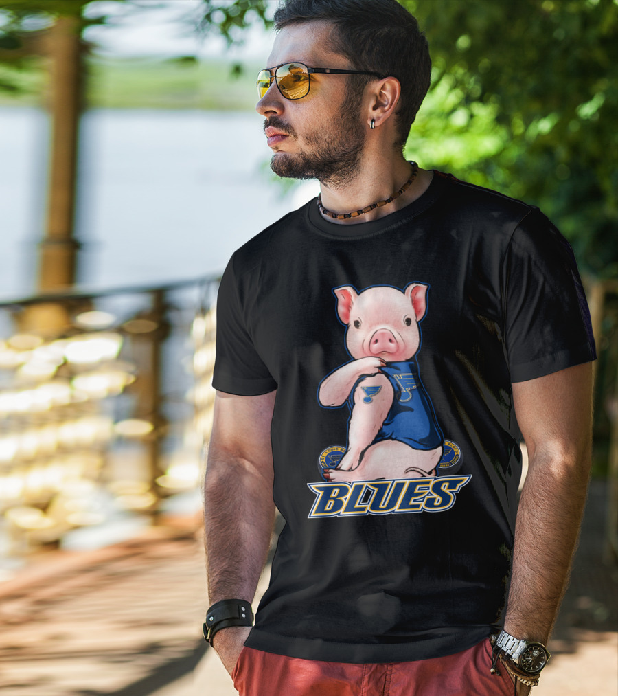 Pig Wearing St. Louis Blues Logo T-Shirt