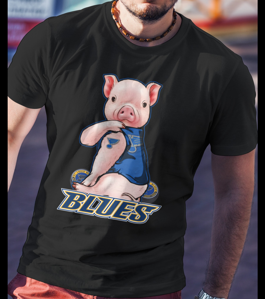 Pig Wearing St. Louis Blues Logo T-Shirt
