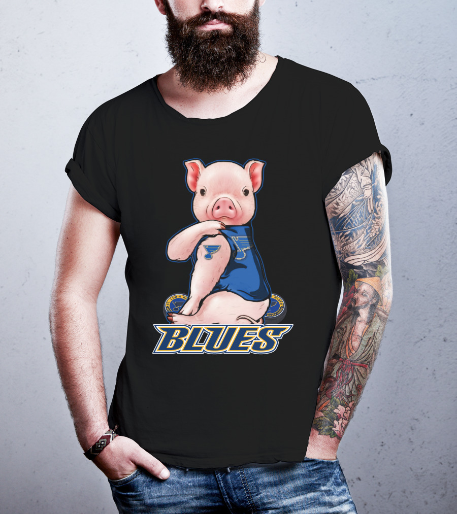 Pig Wearing St. Louis Blues Logo T-Shirt