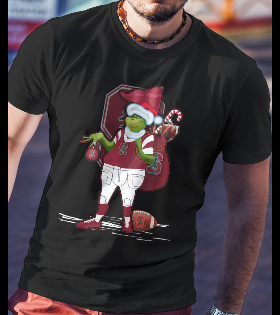 Grinchxmas Stanford Cardinal Christmas Football Santa Grinch T-Shirt