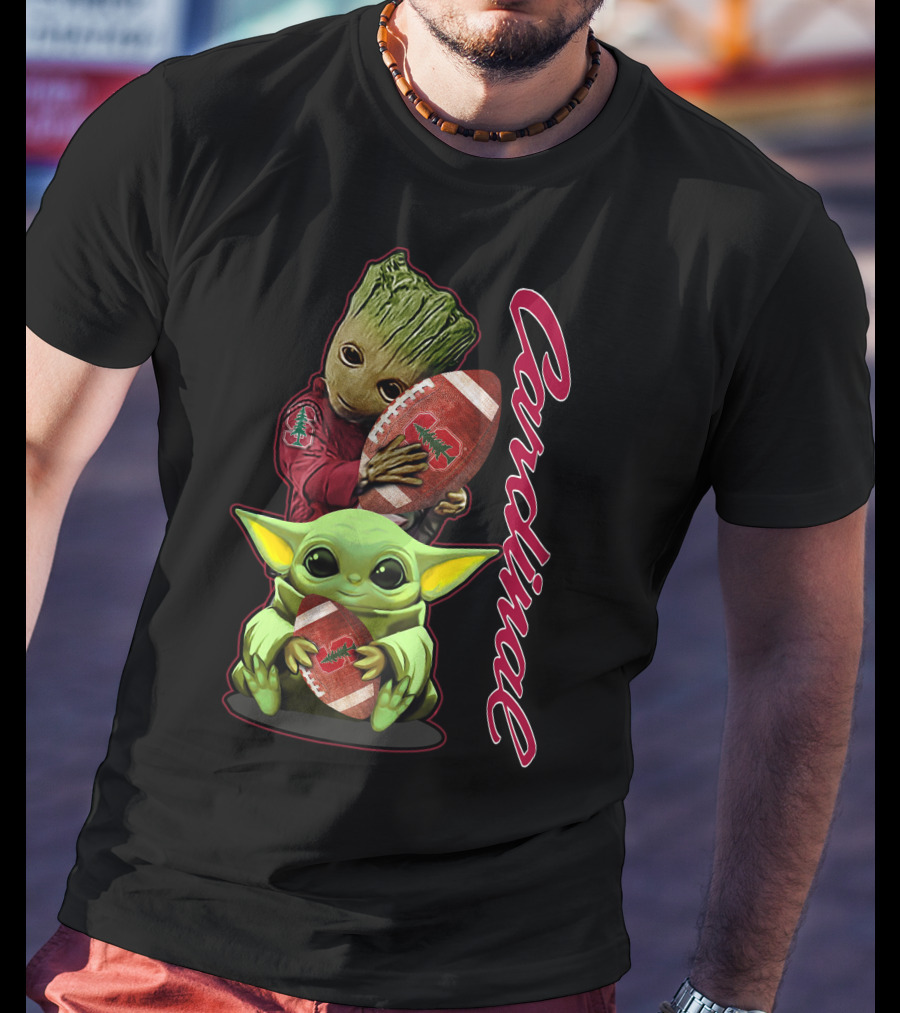Grzd Stanford Cardinal Groot Baby Yoda Football T-Shirt