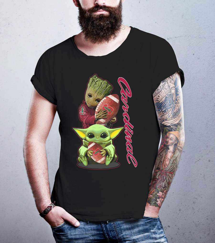 Grzd Stanford Cardinal Groot Baby Yoda Football T-Shirt