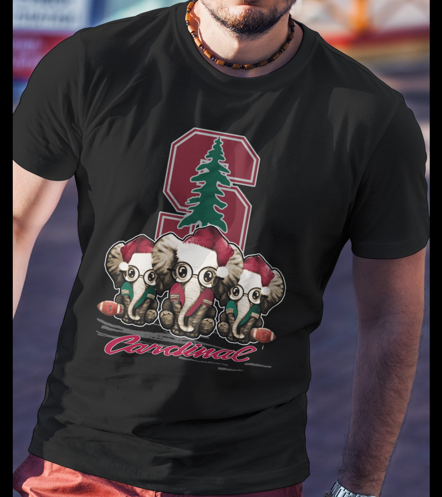 Stanford Cardinal Christmas Elephants With Santa Hats T-Shirt