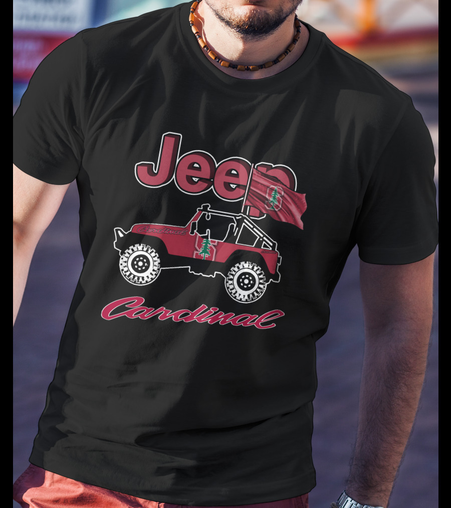 Jeep Stanford Cardinal With Redwood Tree Logo Flag T-Shirt