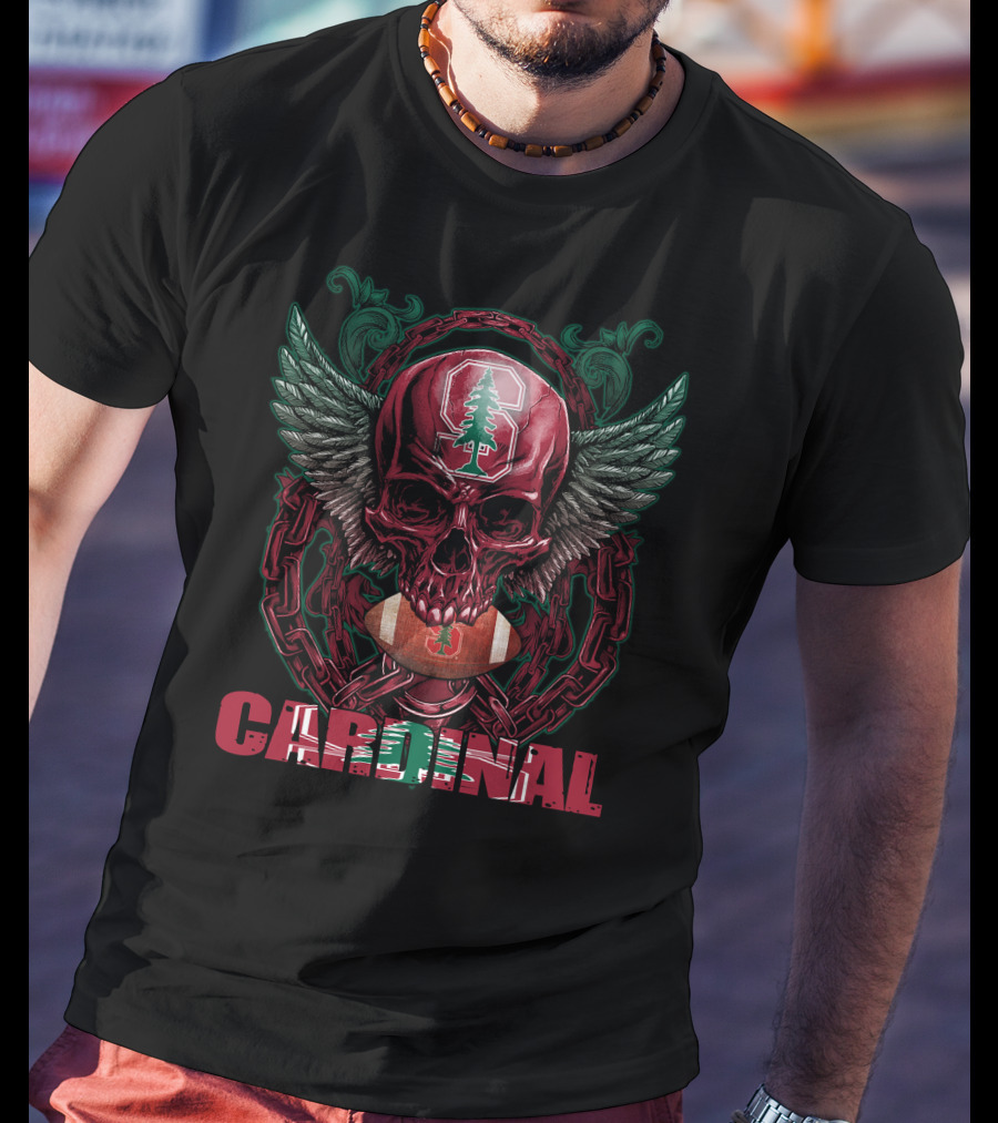 Cardinal Skull With Stanford Football And Wings T-Shirt