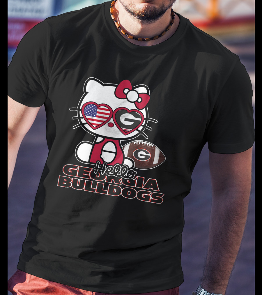 Hello Kitty Georgia Bulldogs Football USA Flag T-Shirt