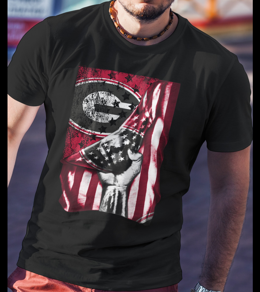 Georgia Bulldogs American Flag Hand T-Shirt