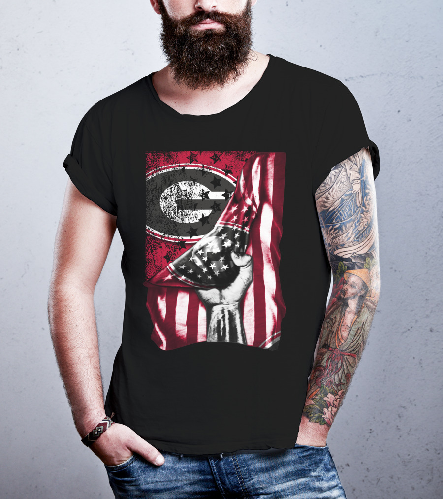 Georgia Bulldogs American Flag Hand T-Shirt