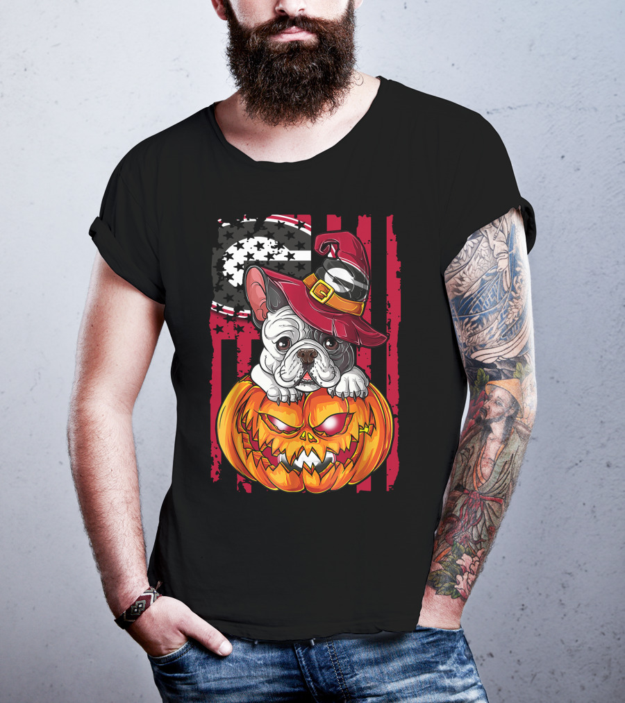Hlw Bulldog Georgia Bulldogs Halloween Pumpkin And Witch Hat T-Shirt