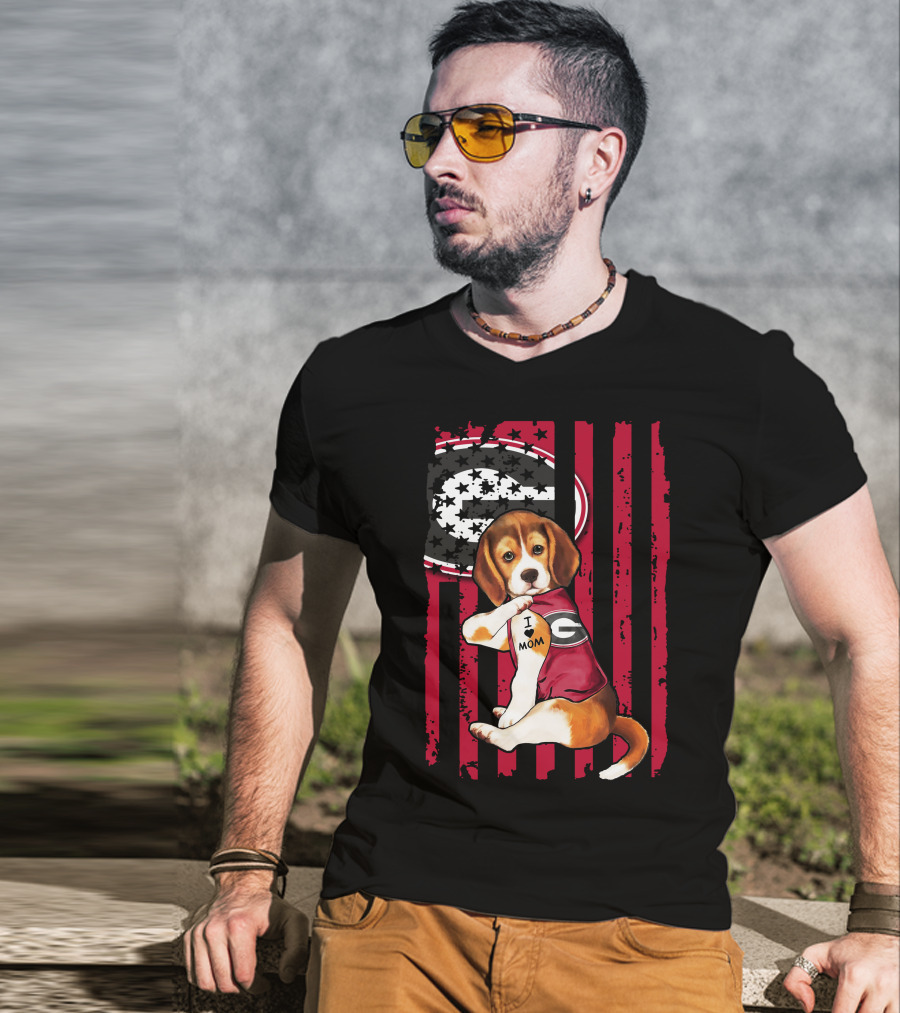 Beagle I Love Mom Georgia Bulldogs T-Shirt