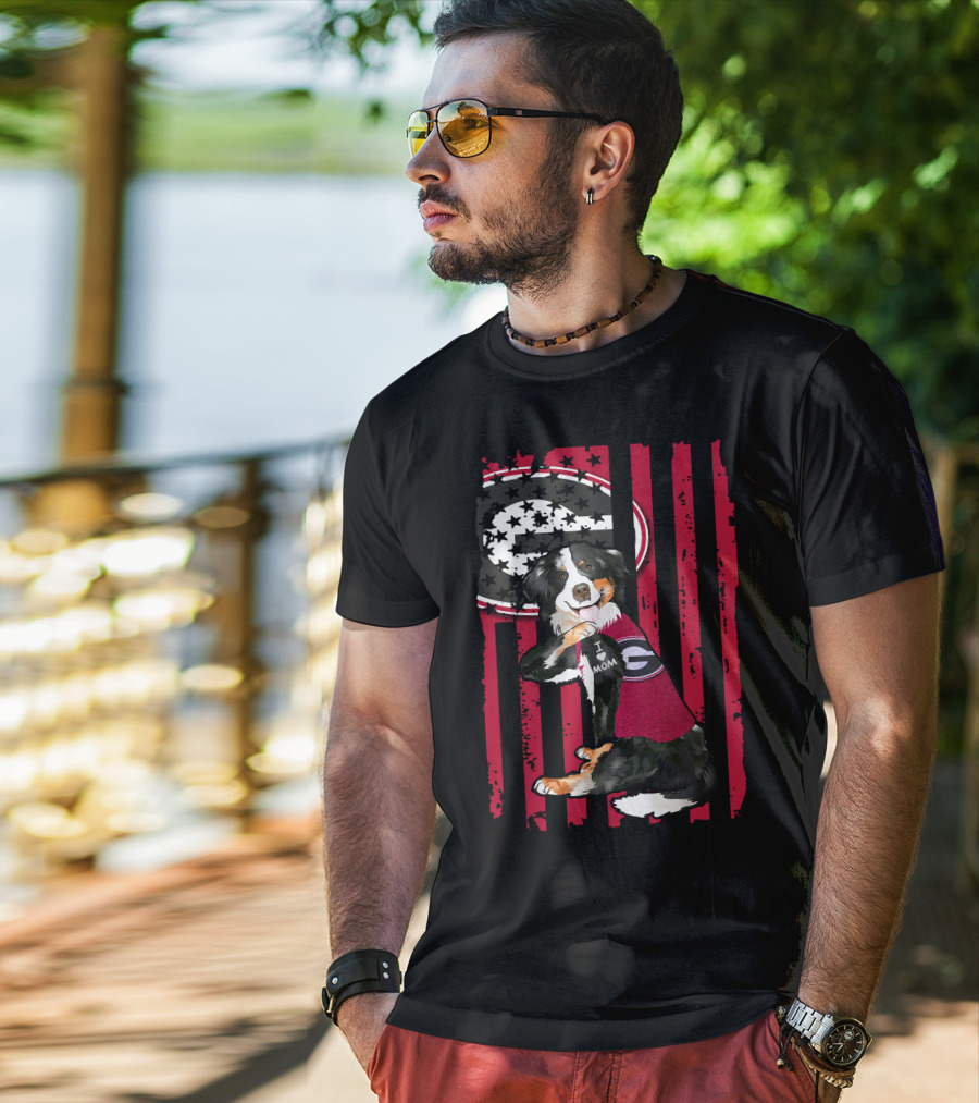 Border Collie I Mom Georgia Bulldogs Stripes T-Shirt