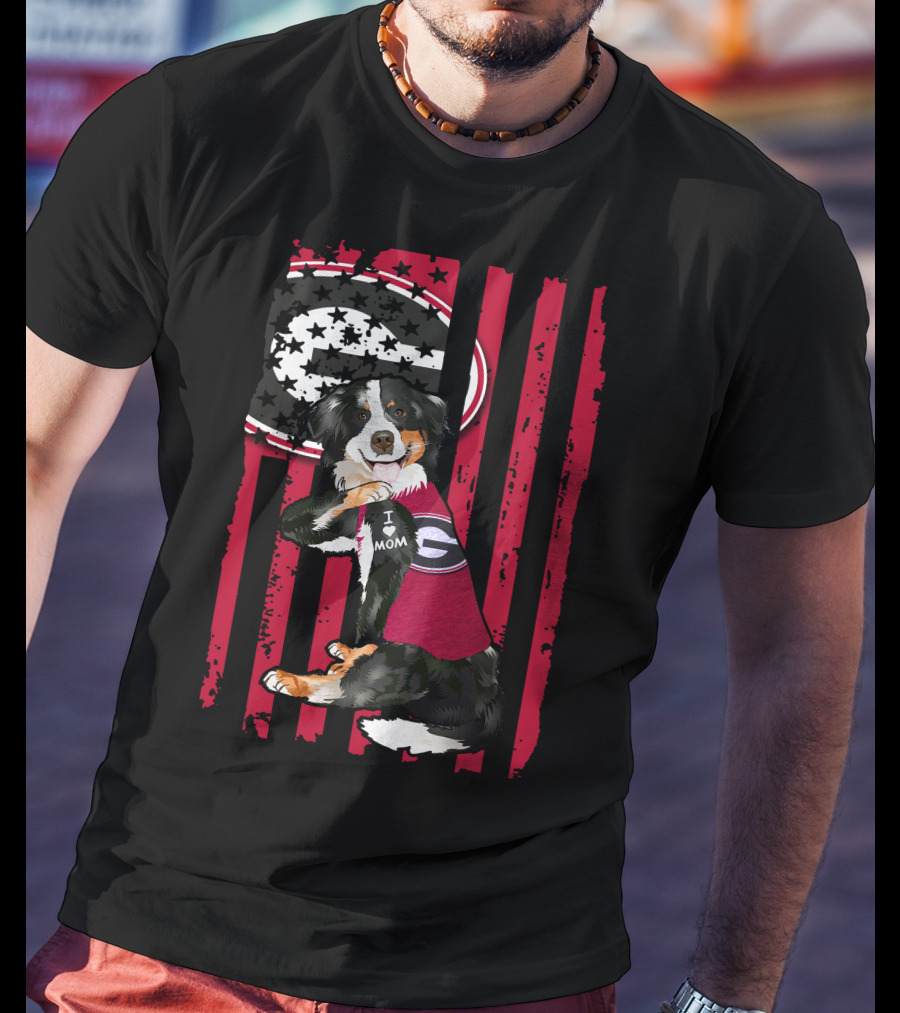 Border Collie I Mom Georgia Bulldogs Stripes T-Shirt