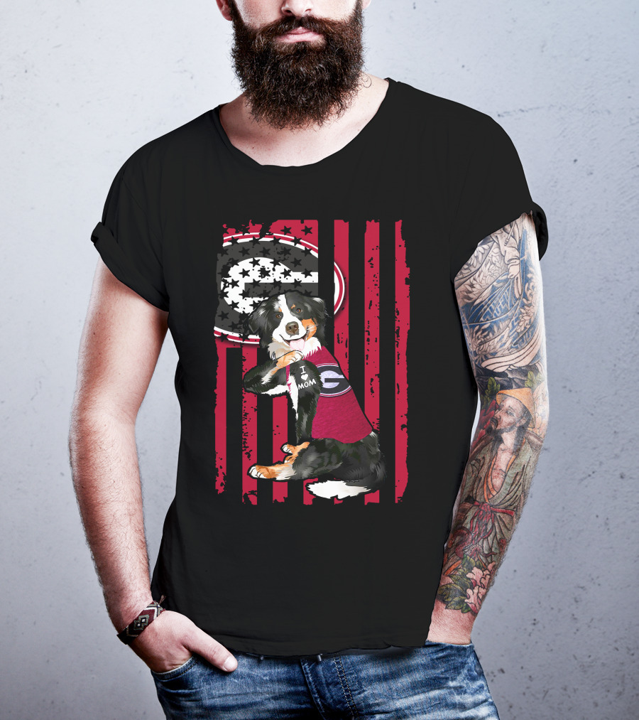 Border Collie I Mom Georgia Bulldogs Stripes T-Shirt