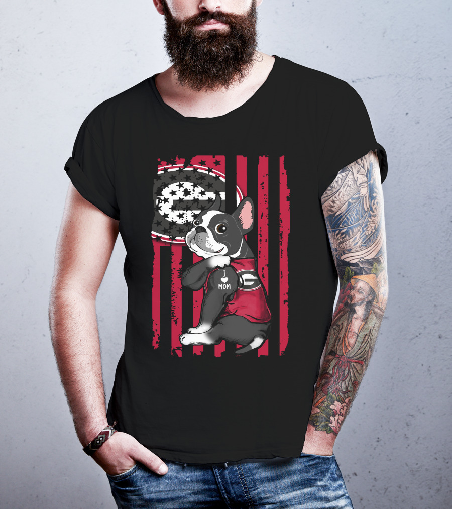 Boston Terrier Georgia Bulldogs I Love Mom T-Shirt