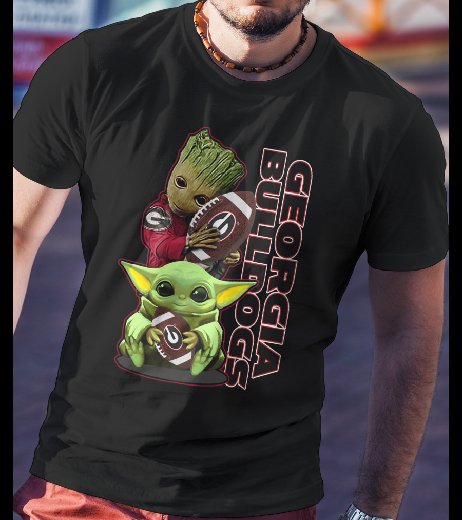 Grzd Georgia Bulldogs Star Wars And Groot Football Crossover T-Shirt