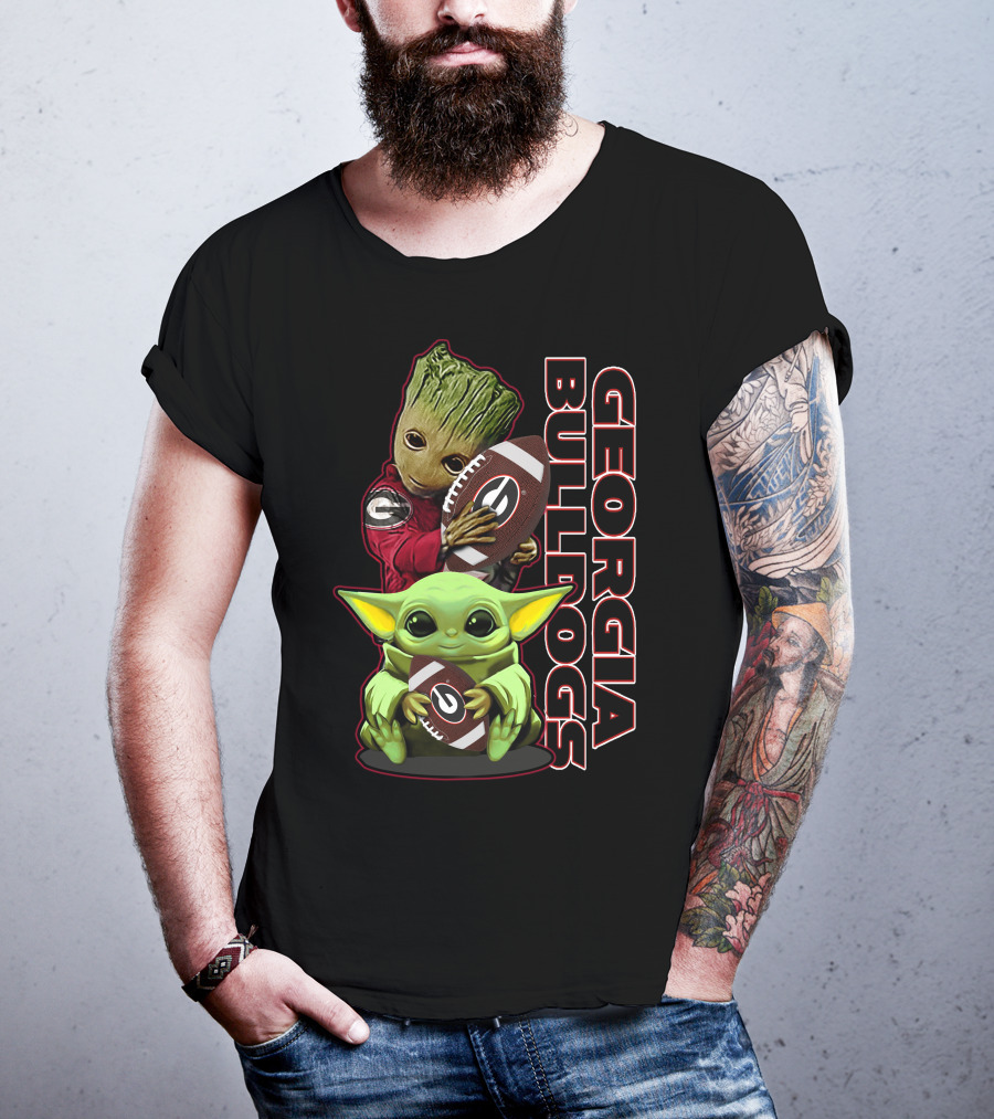 Grzd Georgia Bulldogs Star Wars And Groot Football Crossover T-Shirt