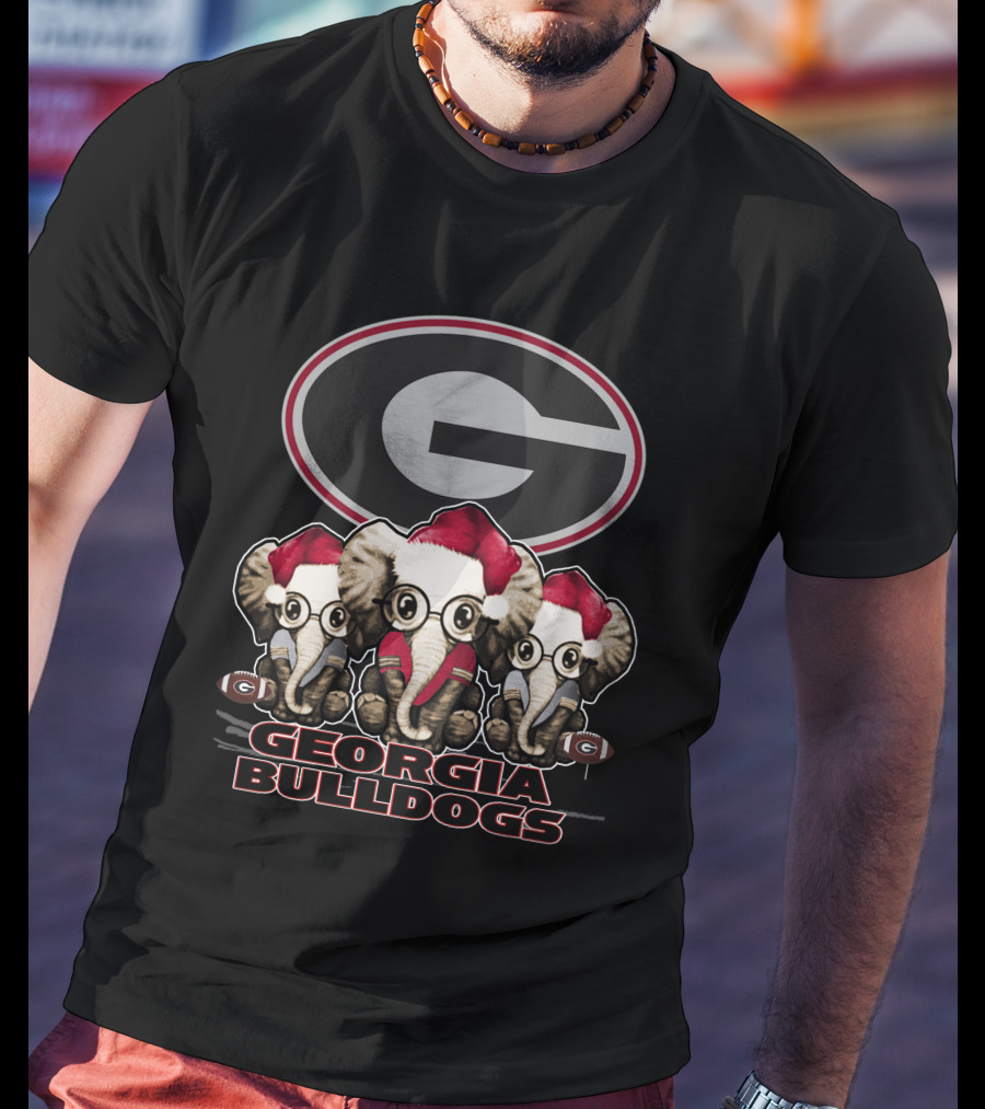 Georgia Bulldogs Elephants Santa Hats Xmas T-Shirt