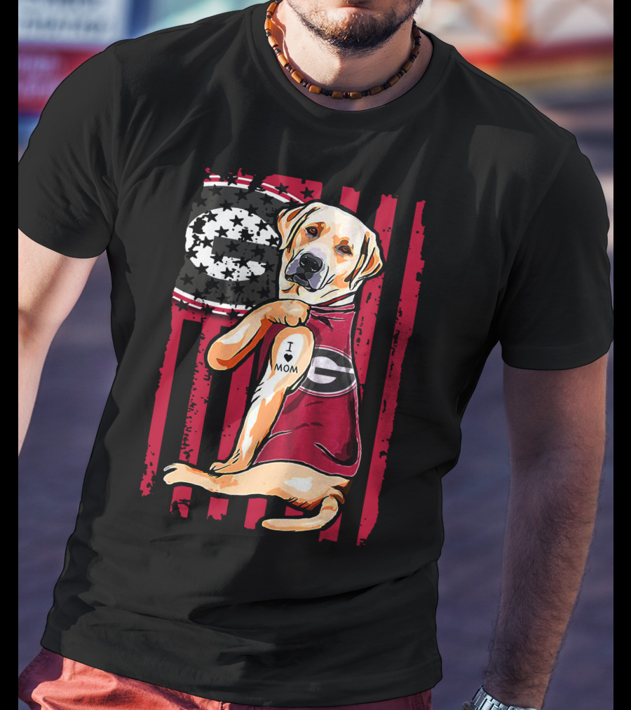 Labrador Retriever Wearing Georgia Bulldogs Vest With I Love Mom Patch T-Shirt