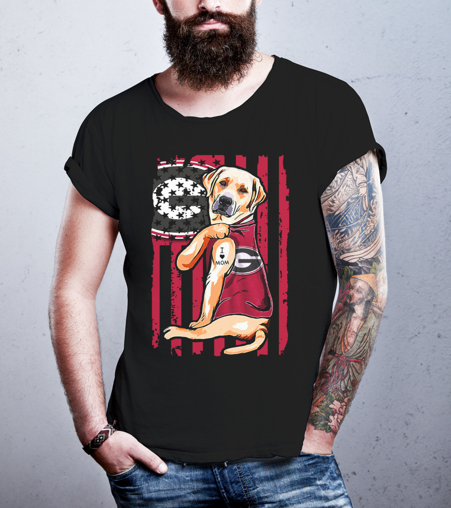 Labrador Retriever Wearing Georgia Bulldogs Vest With I Love Mom Patch T-Shirt