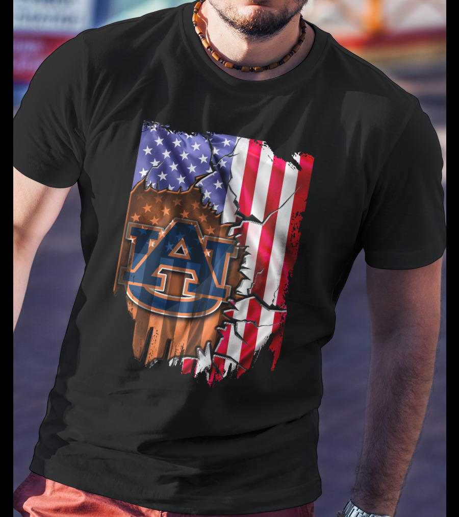 Auburn Tigers American Flag Rip T-Shirt