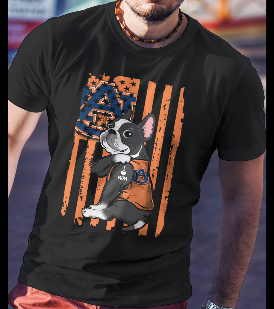 Boston Terrier Auburn Tigers I Love Mom Paw Prints T-Shirt